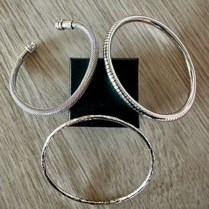 Set of Three - Silver Cuff and Bangle Bracelets